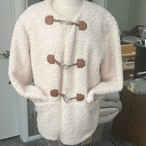 7 For All Mankind Cream Teddy Jacket with Brown Toggles
